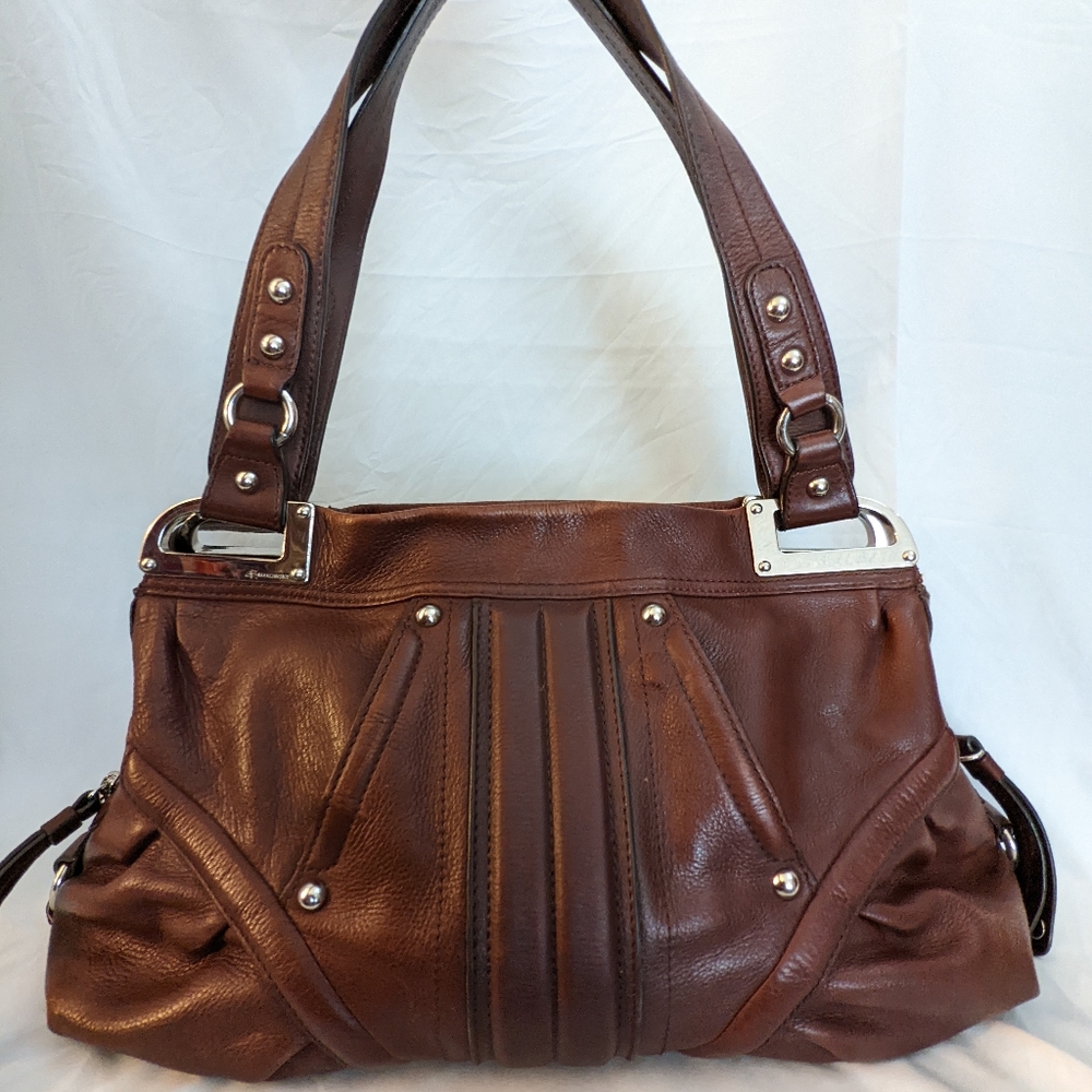 B.Makowsky Brown Fine Glove Leather Double Handle Purse Handbag